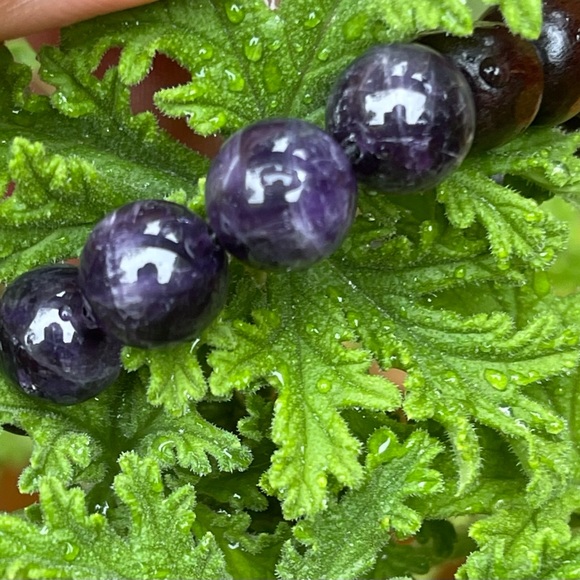 Natural Raw Amethyst Gemstone and Wood Bead Bracelet - Picture 2 of 2